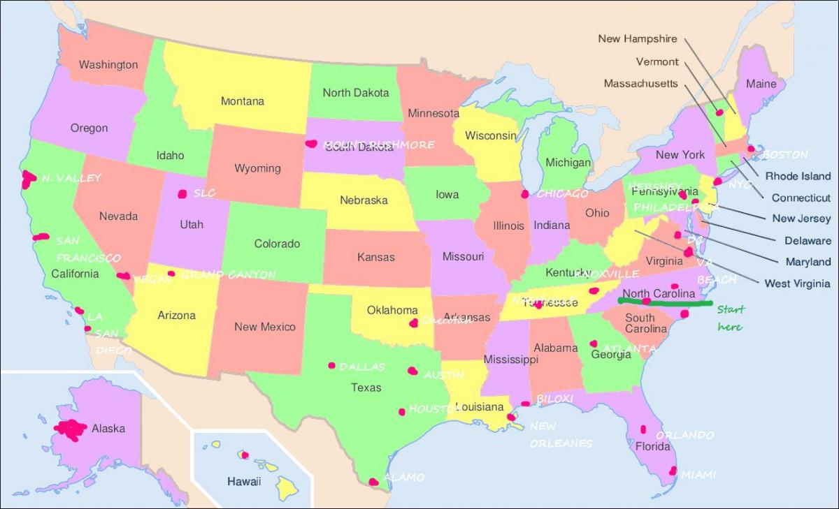 ABD harita üzerinde Philadelphia