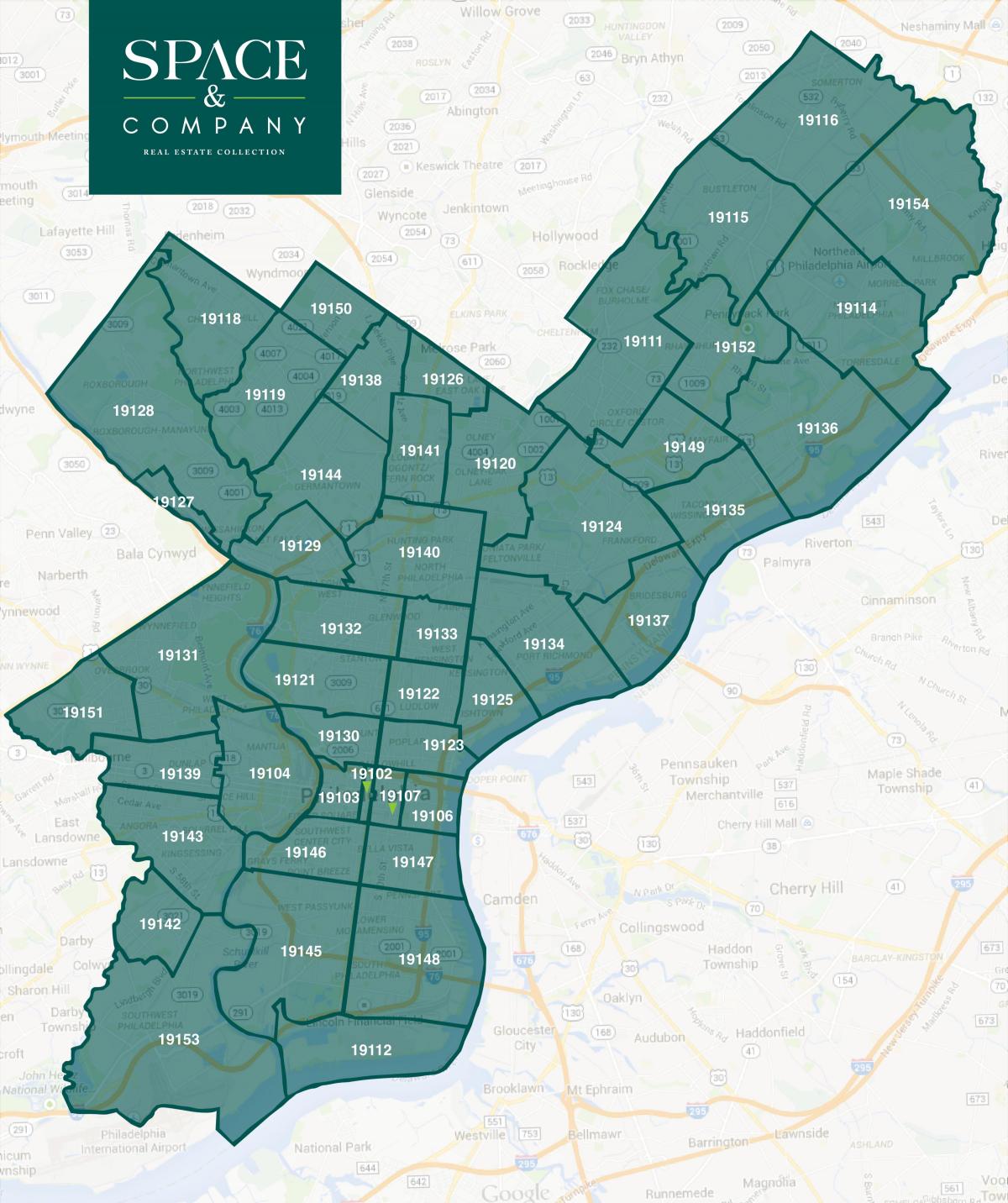 Philadelphia haritası mahalleleri ve posta kodları